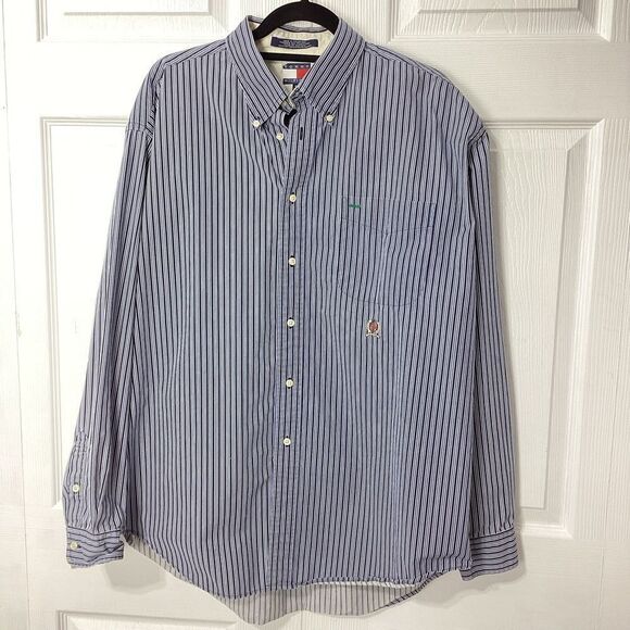 Tommy Hilfiger Navy and White Striped Button-Down Shirt - Picture 1 of 11